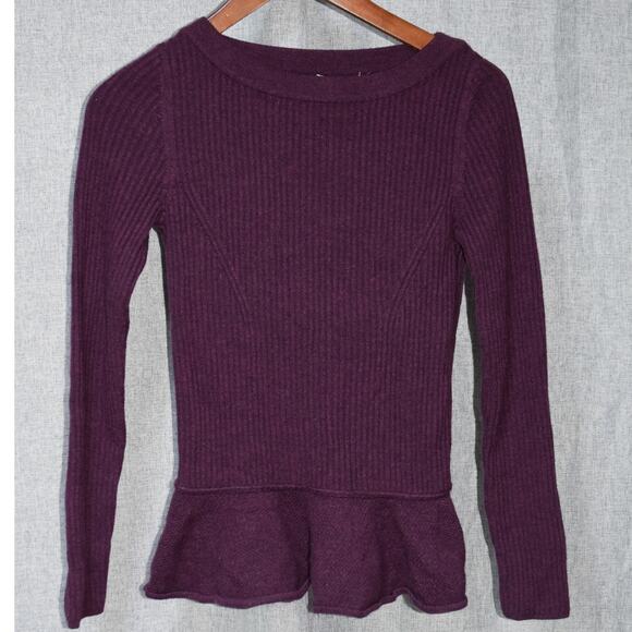 Tory Burch Purple Ribbed Peplum Hem Sweater Mediumd - Picture 1 of 3